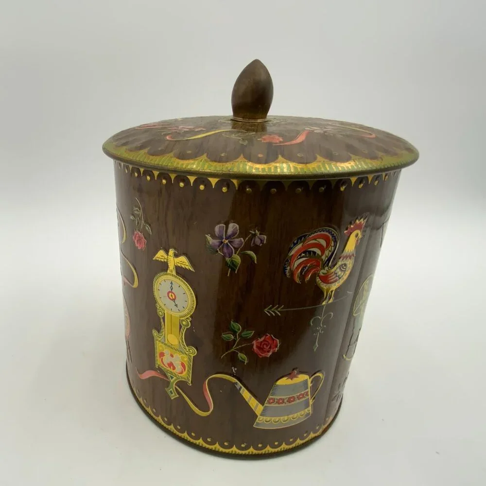 MCM Vintage Daher Decorative Lidded Tin Cannister Made in England